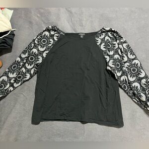Ann Taylor Black Top with Floral Sleeves